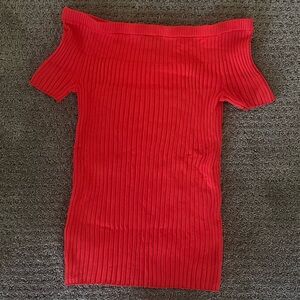 Ann Taylor Red Ribbed Off-the-Shoulder Top